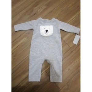 NWT Infant Baby Boy's Nordstrom Baby Cozy Bear Romper, Size 3M - Grey